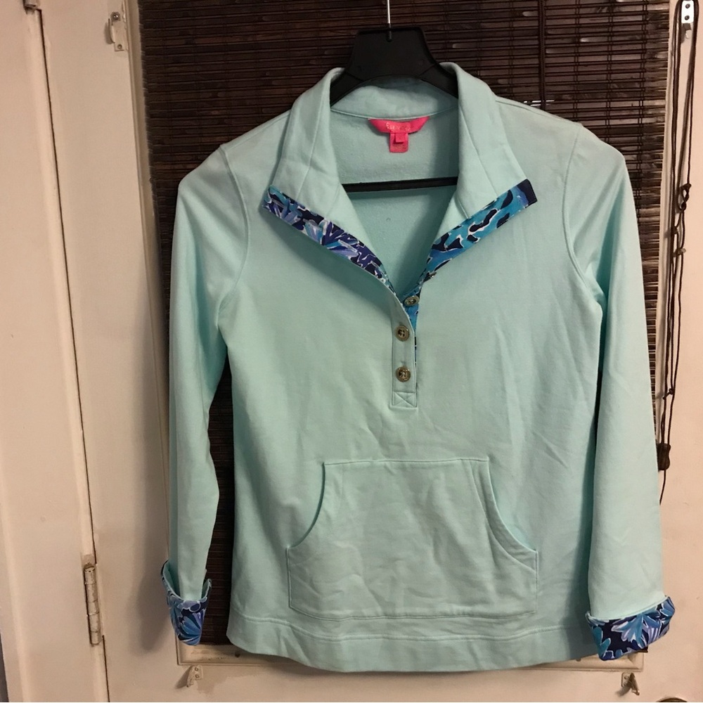Lilly Pulitzer skipper popover sweatshirt 1/4 zip up kangaroo pockets Small